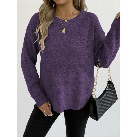 Textured Knit Relaxed Fit Round Neck Sweater - Picture 12 of 16